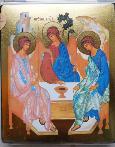 Icône de la Trinité de Roublev sur fond or : cadeau de communion et de profession de foi